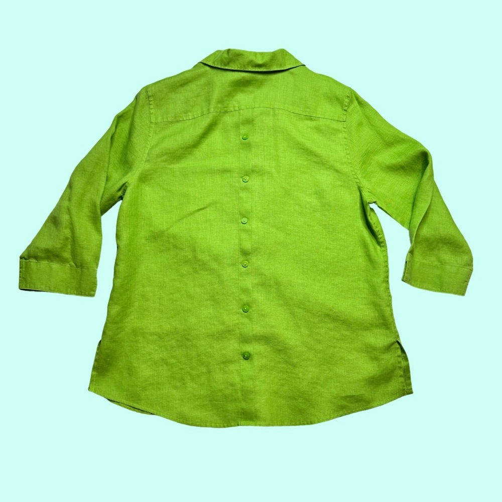 Lime Green Linen Button Down Blouse - image 2